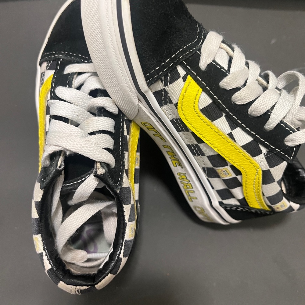 Vans Kids Checkerboard Low-Top Sneakers in Black, White & Yellow
